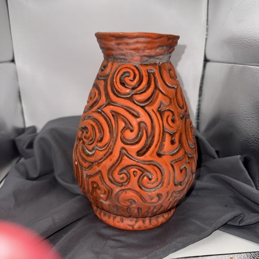 Vintage Haeger Pottery Vase 4080, MCM Swirl, RED PRE OWNED